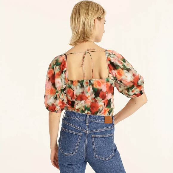 *Flaw-Rip* J Crew Squareneck top Liberty® Hazy Days Floral Short Puff Sleeve- 14 - Picture 3 of 12